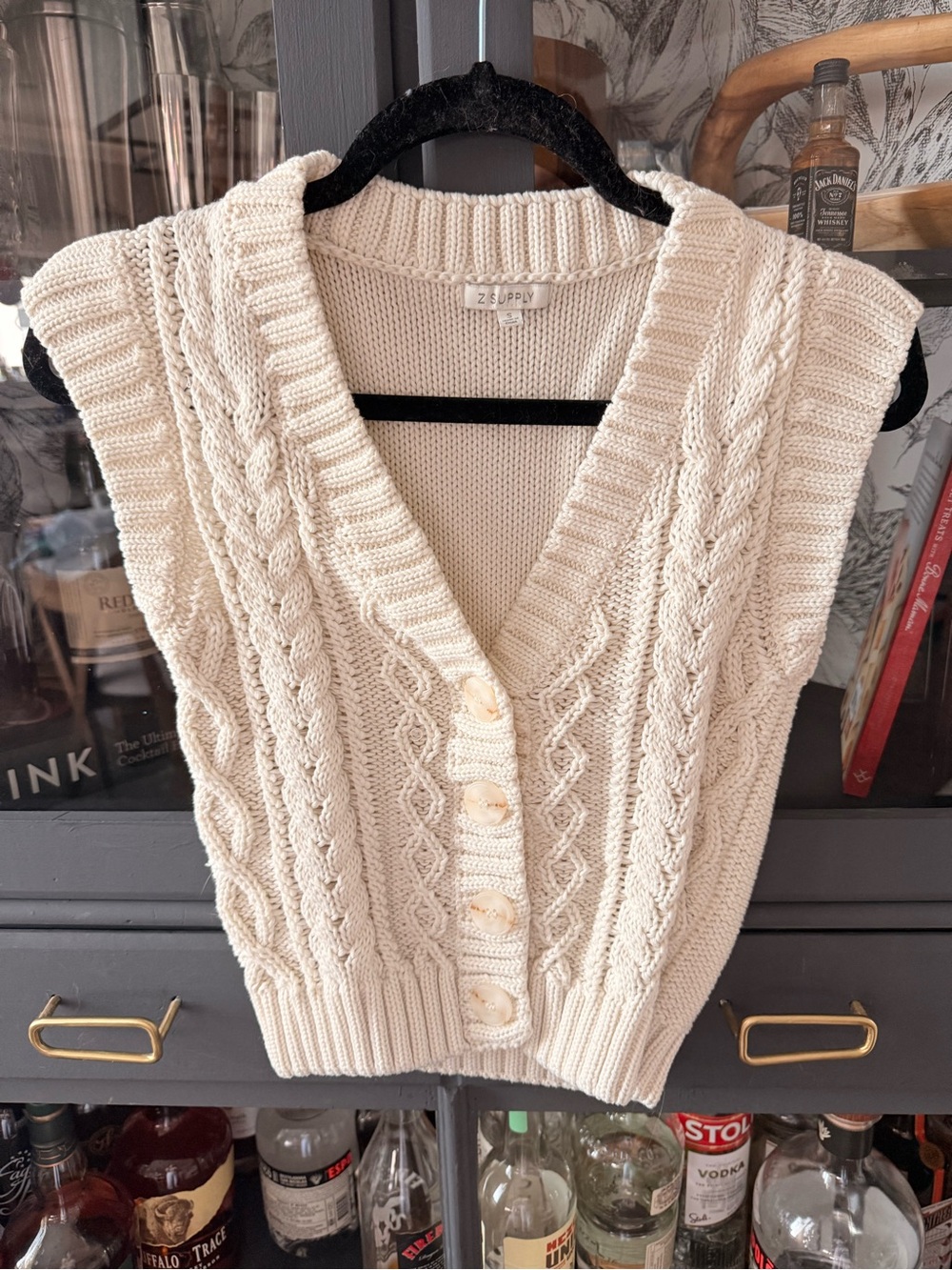 Z Supply Ivory Cable Knit V-Neck Button Front Sweater Vest